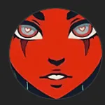 KittyMocap の赤×黒デザインのブランドロゴ。 赤い顔のイラストをモチーフにした、あのブランドを象徴するアイコンだよ。