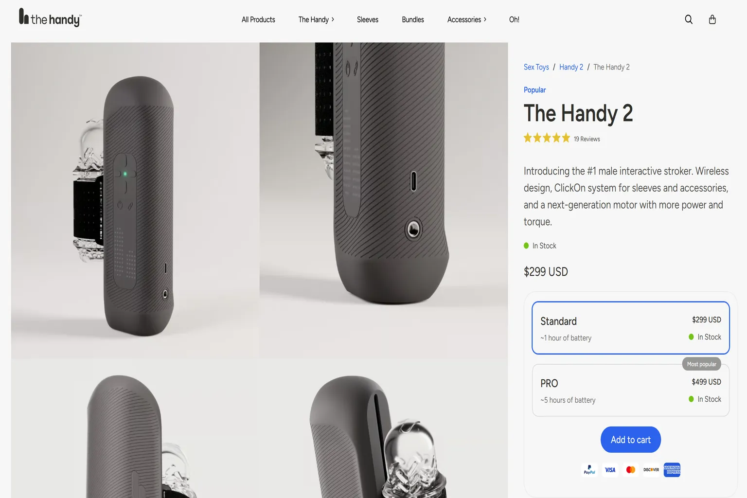 The Handy 2の商品ページで、Standard版とPro版の価格と予約情報が表示されている