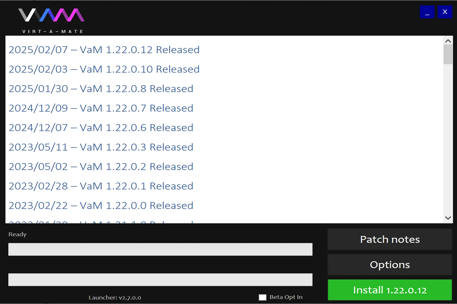 VAMを初めて起動すると、システムが設定を行うかメインプログラムを開くかを確認してくる。