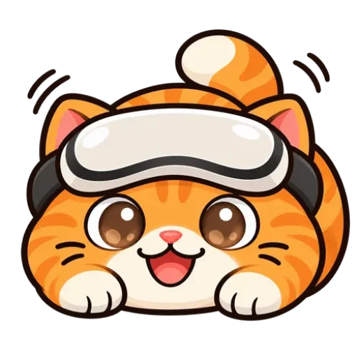 VRMUMU、VRヘッドセットをかぶった茶トラ猫のVRPUPUサブブランドキャラクター